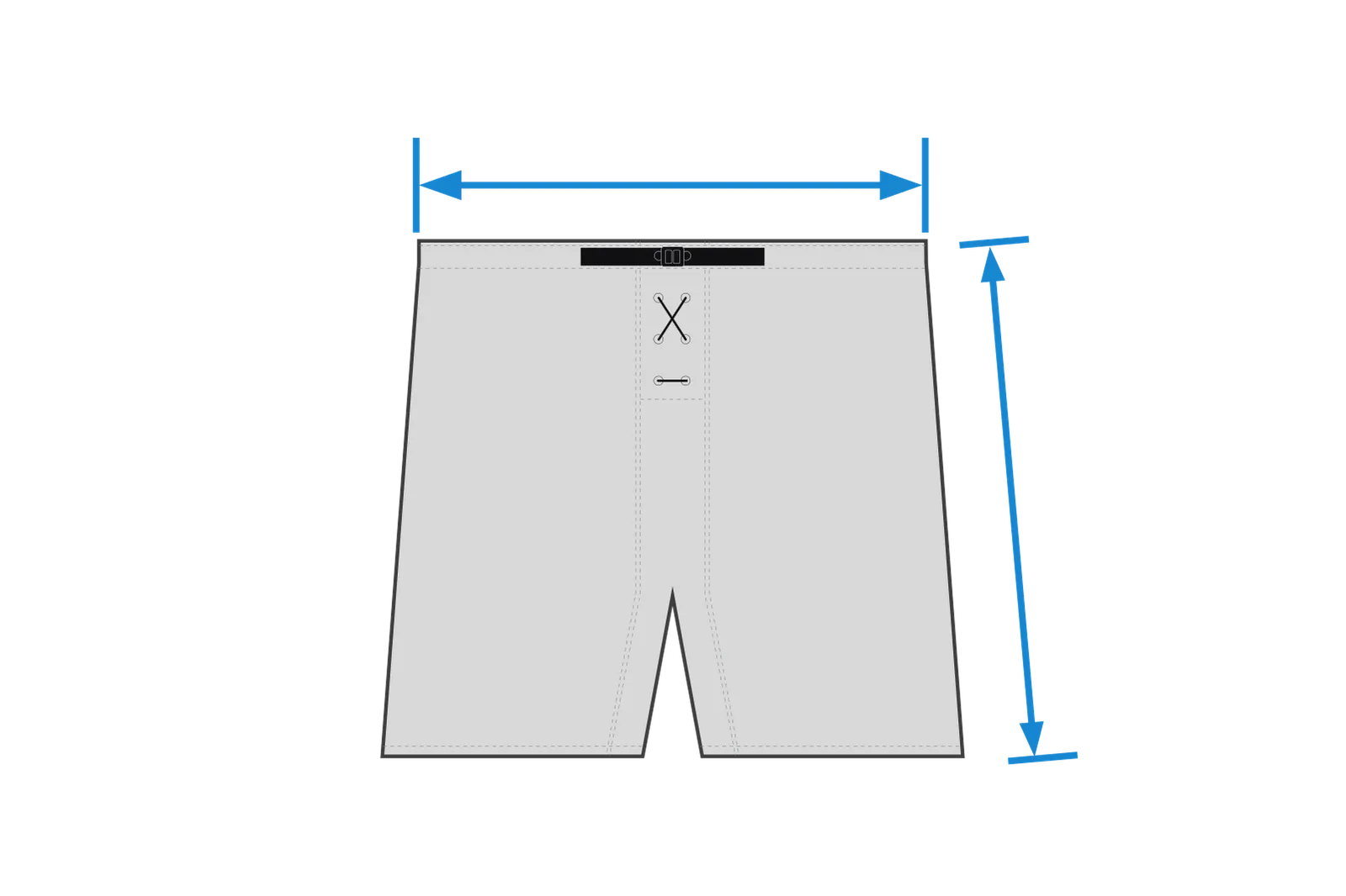 Un guide de mesure pour les culottes de hockey sur glace : Mesurez la largeur à la ceinture et la longueur le long du côté.